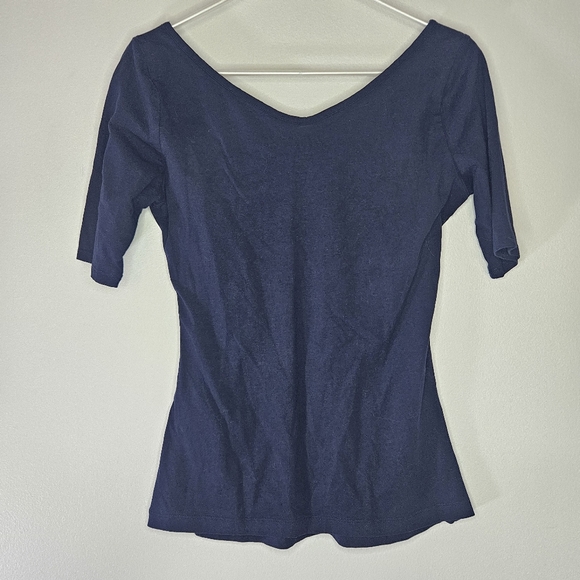 Soho Navy Blue V-Neck Cinched Side Top Sz S - Picture 6 of 6